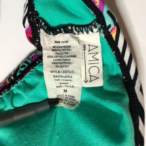 Amica Womens Geometric Strappy Bikini Top Removable Cups Multicolor Size M - Picture 3 of 3